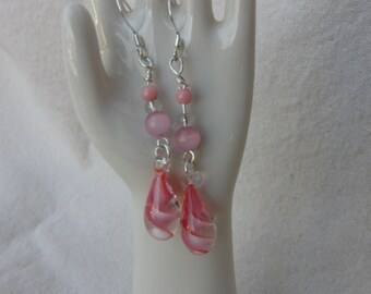 In the Pink Teardrop Lampwork Glass Bead Dangle Earrings