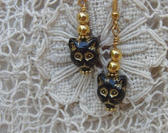 Exotic Black and Gold Cat Earrings