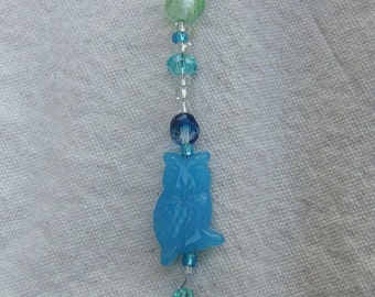 Pressed Glass Owl and Crystal Beads Suncatcher