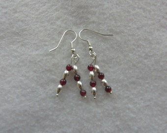 Garnet and Silver Bead Earrings