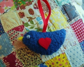 Little Blue Felt Bird Ornament