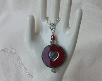 Deep Red Picasso Finish Heart Pendant Necklace