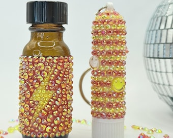 Bedazzled Poppers Empty Bottle + Menthol Nose Stick Matching Set | Festival Rave Accessories, LGBTQ+, Party, Concert, Red, Yellow, Christmas