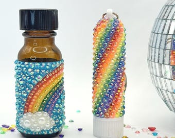 Bedazzled Poppers Empty Bottle + Menthol Nose Stick Rainbow Pride Matching Set | Festival Rave Accessories, LGBTQ+, Party Concert, Christmas
