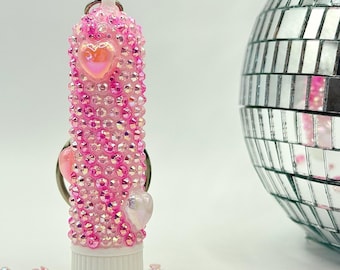 Bedazzled Menthol Inhaler Nose Stick - Custom Iridescent Rhinestone Inhaler Keychain | Festival Rave Accessories, Pink Heart, Christmas