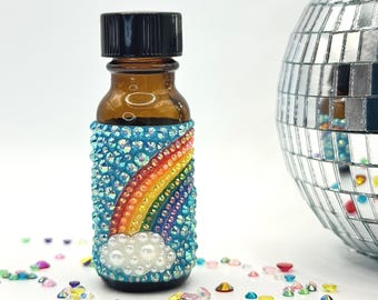 Bedazzled Rainbow Poppers Empty Bottle - Iridescent Rhinestone Glass Bottles | Festival Rave Accessories, LGBTQ+, Gay, Party, Christmas Gift
