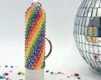 Bedazzled Menthol Pride Inhaler Nose Stick - Iridescent Rhinestone Keychain | Festival Rave Accessories, LGBTQ+, Gay, Rainbow, Christmas