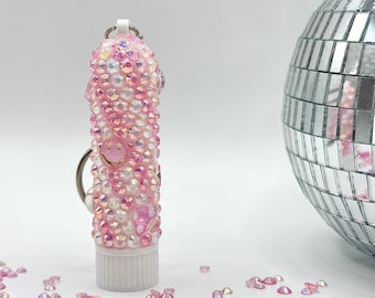 Bedazzled Vicks VapoInhaler Nose Stick - Custom Iridescent Rhinestone Inhaler Keychain | Festival Rave Accessories, Breathe, Pink, White