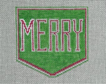 Merry Flag Needlepoint Canvas - Christmas Canvas