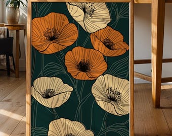 Emerald Green Poppy Art Print: Scandinavian Botanical Illustration, Digital Download