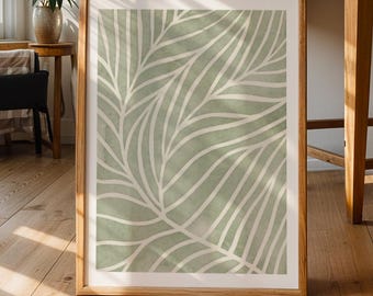 Sage Green Floral Minimalist Home Decor, Botanical Prints for Printable Wall Art, Flower Art Print, Botanical Line Art, Trendy Wall Art