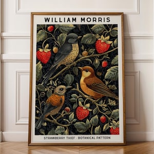 William Morris Print, Strawberry Thief, Modern Wall Art, Birds and Strawberries Botanical Wall Art,Vintage Bird and Nature Art,Trendy Prints