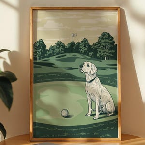 Retro Golf Dog Art Print: Funny Golf Poster, Digital Download