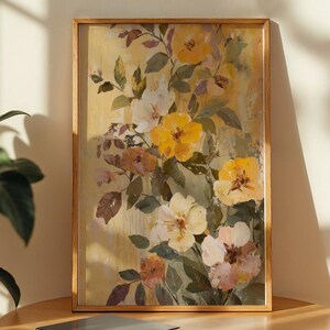 Yellow Floral Art Print: Boho Mid Century Modern Decor (Digital Download