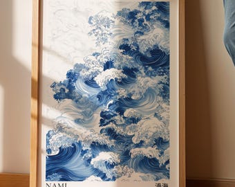 Blue Waves Japandi Print: Wabi Sabi Japanese Wall Art (Digital Download)