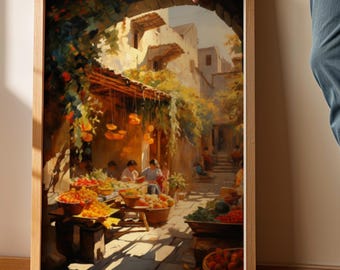 Mexican Market Kitchen Print: Colorful Village Scene (PDF/PNG Digital Download
