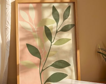 Impresión de arte mural verde salvia botánica: descarga digital de decoración minimalista japonesa y bohemia