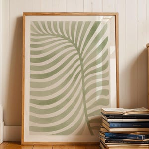 Sage Green Modern Botanical Line Art, Aesthetic Room Decor, Flower Wall Art for Above Bed Art, Large Organic Minimalist, Trendy Wall Art