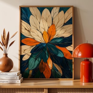 Impresión abstracta de hojas botánicas: arte mural retro moderno de mediados de siglo (descarga digital)