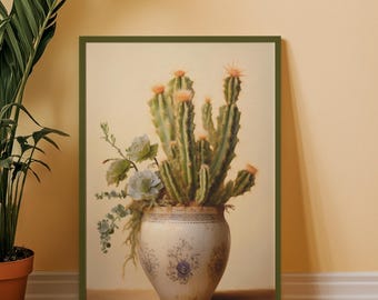 Vintage Cactus Print: Mexican Floral Still Life (Digital Download)