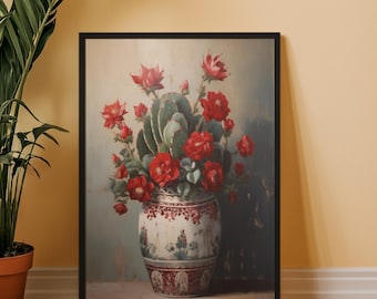 Red Cactus Flower Print: Mexican Botanical Wall Art (Digital Download)