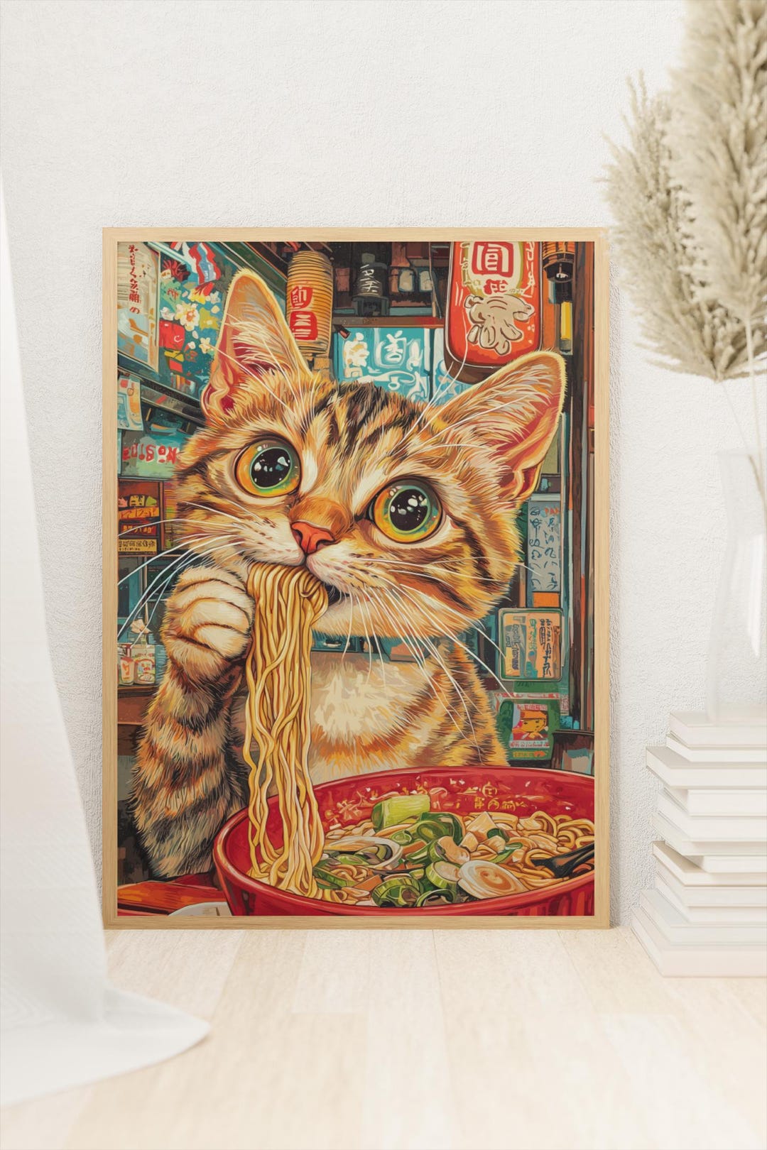 Vintage Cat Eating Ramen Print: Japanese Kitchen Art (digital Download ...
