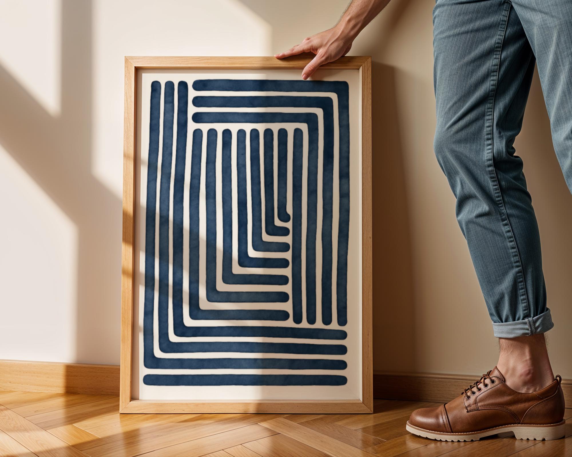 Abstract Blue Lines Art, Modern Geometric Wall Art, Minimalist Line Art, Elegant Abstract Print, Blue and White Art Decor, Digital Download