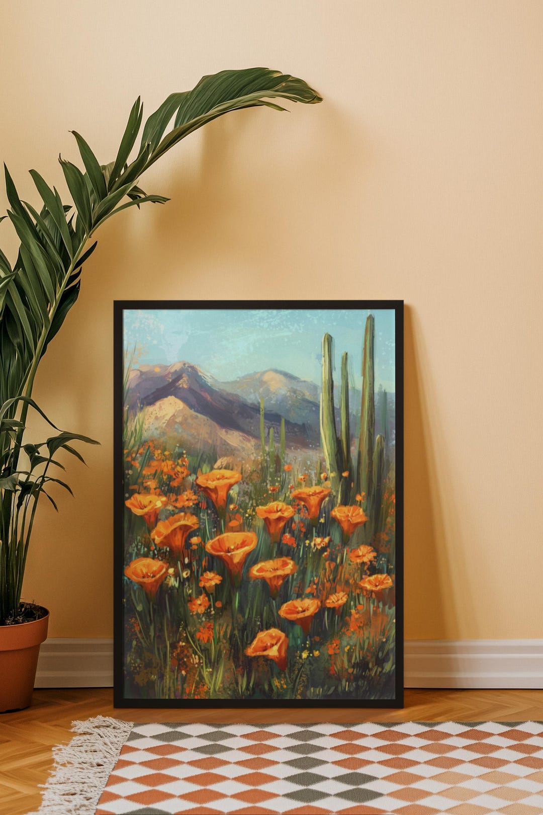Mexican Wall Art for Living Room, Wildflower and Cactus Wall Art Print ...