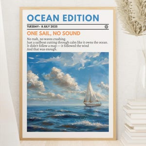 Sailboat Ocean Painting: Nautical Coastal Wall Art, Digital Download
