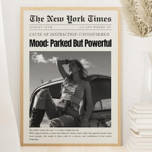 Modny nadruk gazety, sztuka ścienna dla modnej dziewczyny w modnym stylu gazety New York Times, czarno-biała sztuka ścienna do wystroju pokoju