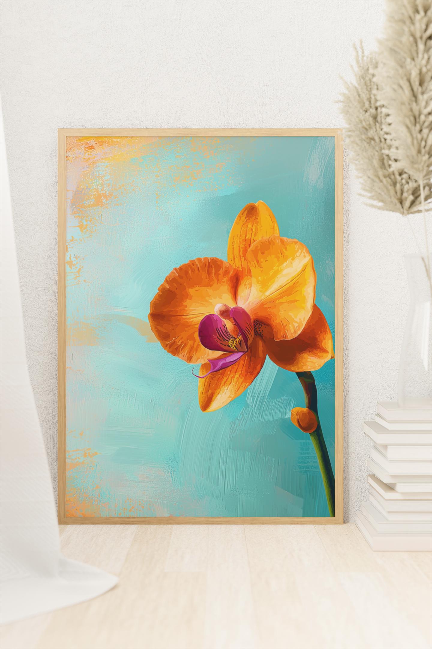 Orange Orchid Art Print: Vibrant Floral Wall Decor (digital