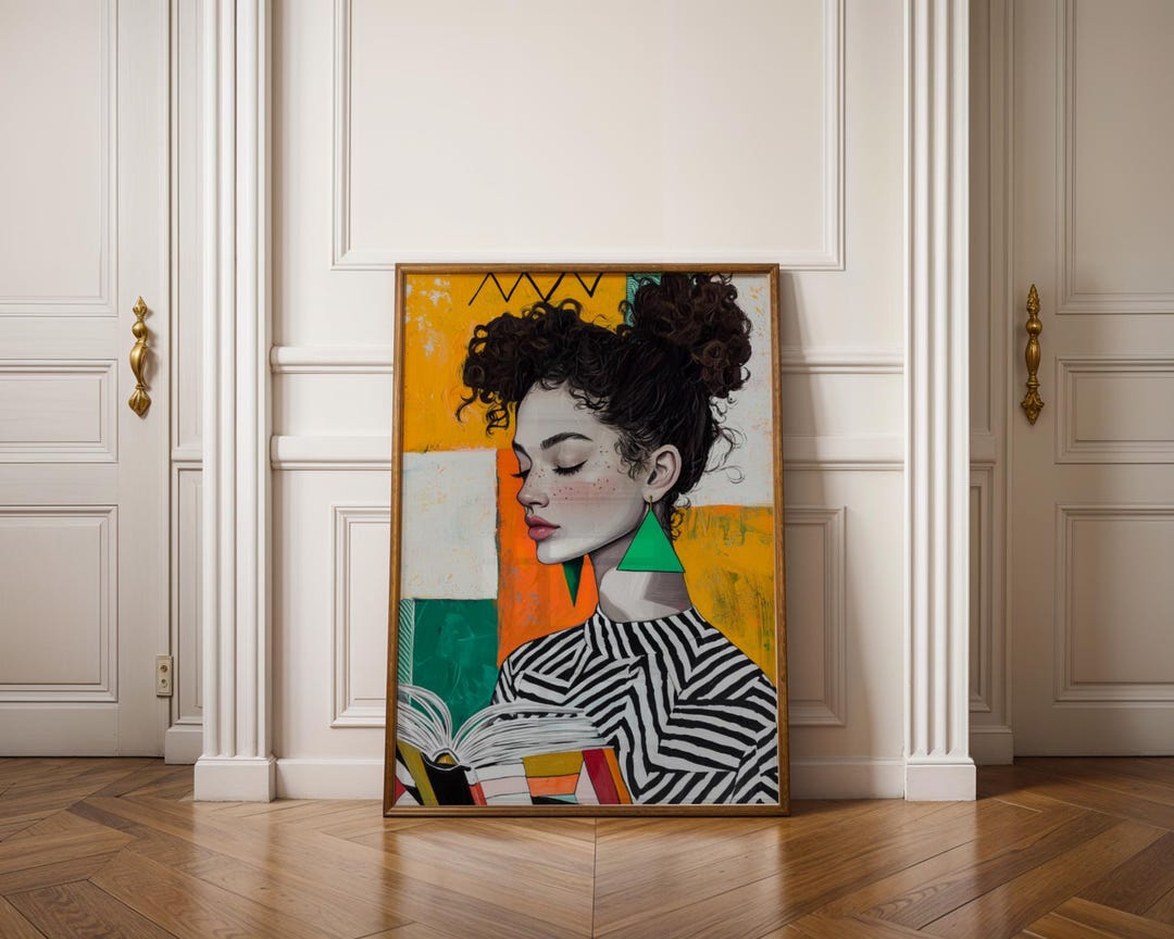 Modern Woman Reading Art Print, Oil Painting Figurative Print, Digital ...