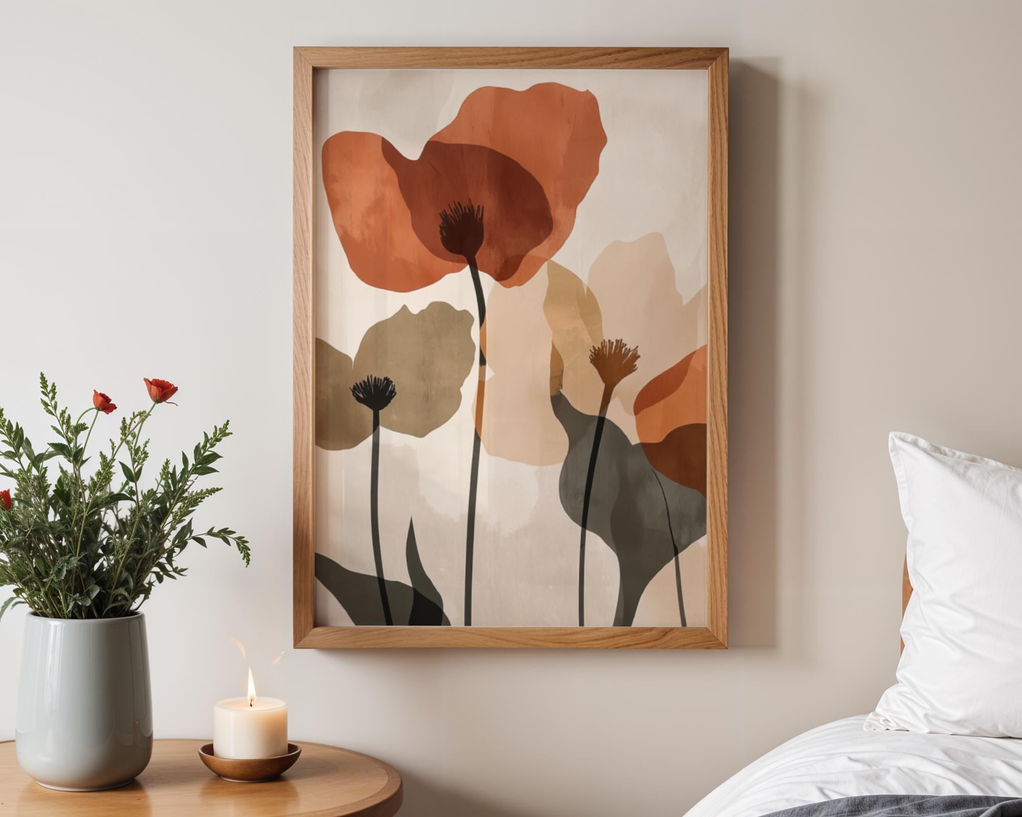 Set of 3 Neutral Floral Print Set: Abstract Botanical Art, Earth Tones ...