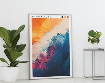 Japandi Wall Art, The Great Wave Hokusai Poster, Japanese Wall Art, Modern Wall Art, Hokusai Print, Hokusai Poster, Digital Download