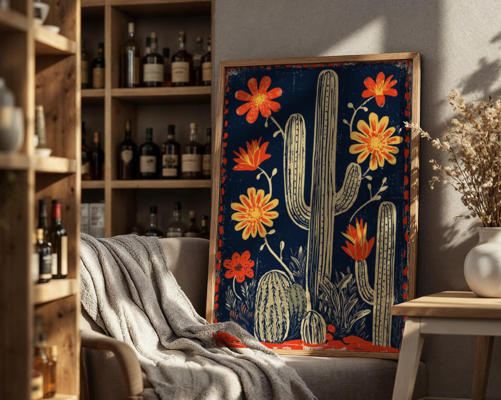 Vintage Mexican Cactus Print, Boho Southwestern Wall Art, Folk Art ...