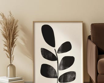 Mid Century Modern Leaf Print: Beige Abstract Wall Art (Digital Download)