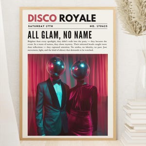 Modny plakat z gazetą Disco Head, wydruk z kulą dyskotekową, plakat z magazynu retro, nowoczesna sztuka na wózek barowy, drukowana sztuka ścienna, modna sztuka ścienna, prezenty