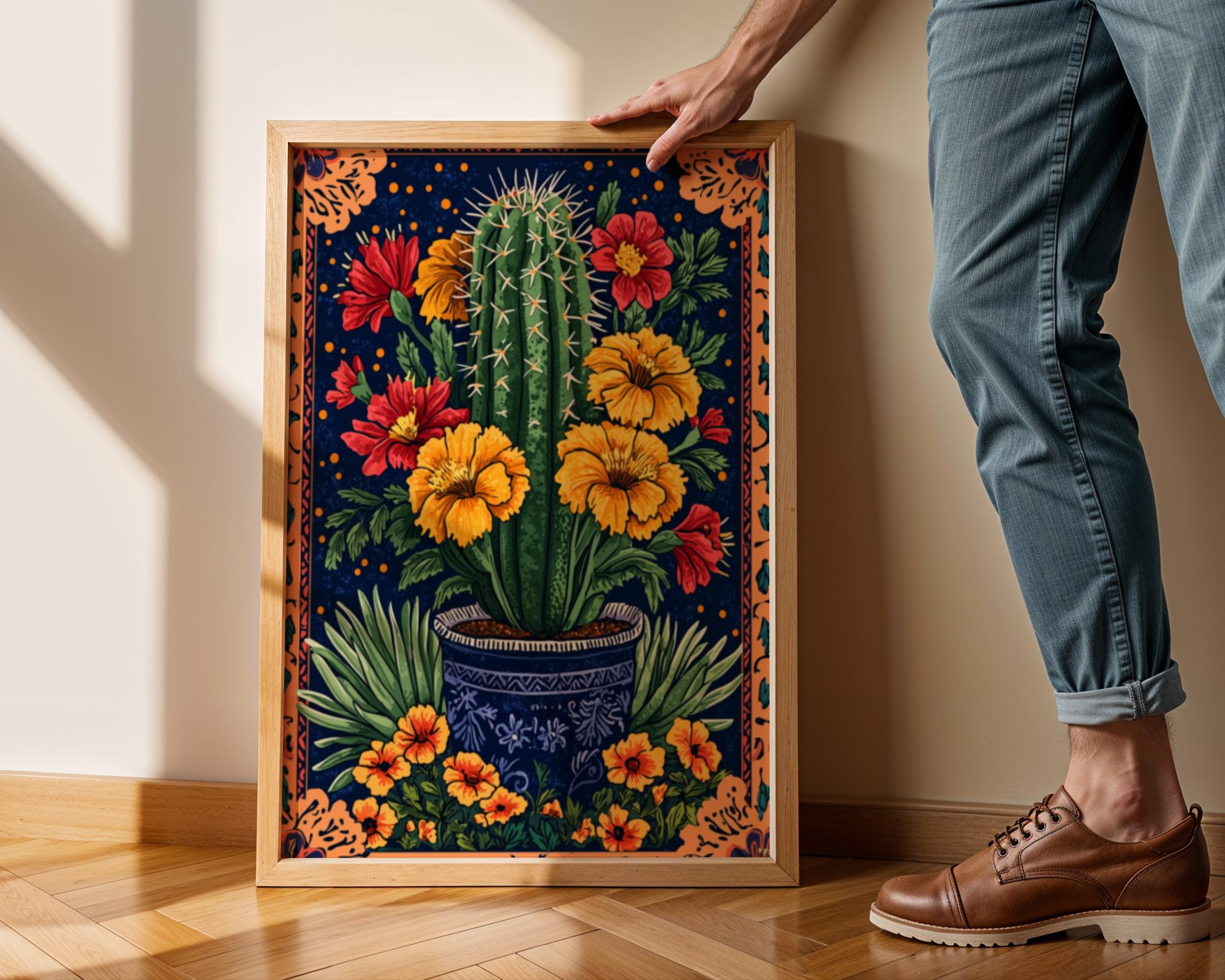 Mexican Cactus Floral Print: Boho Southwestern Wall Art (Digital Download)