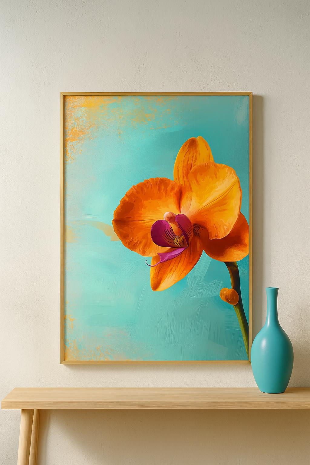 Orange Orchid Art Print: Vibrant Floral Wall Decor (digital