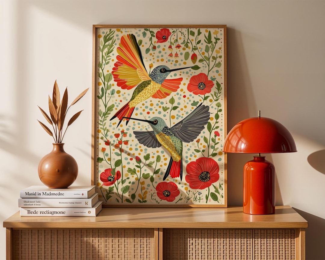 Scandinavian Hummingbird Print: Boho Floral Folk Art (digital Download ...