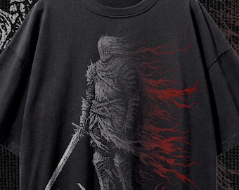 Dark Fantasy Knight Oversized T-Shirt - Unisex Heavy Cotton Streetwear Graphic Tee - Unique Dark Art Warrior Shirt - Goth Alt Apparel