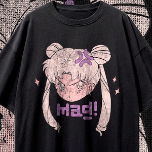 Angry Anime Shirt, Funny Sailor Moon Tee, Retro Distressed T-Shirt, 90s Manga Streetwear, Premium Quality Handmade Clothing