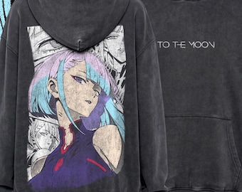 Lucy Cyberpunk Edgerunners Hoodie, Y2K Oversized Vintage Wash Anime Pullover, Cyber ​​Girl Sci Fi Manga Streetwear Hoodie, Netrunner Merch