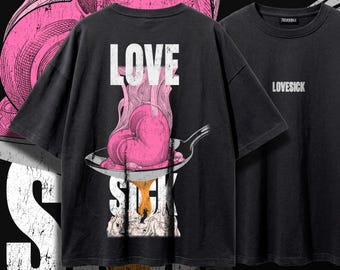Lovesick Heartbreak Shirt, Oversized Vintage Wash Grunge Graphic Tee, Melting Heart Alt Aesthetic Streetwear Tshirt, Sad Girl Emo Shirt