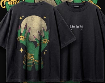 Witchy Occult Shirt, Oversized Vintage Wash Moon Witch Graphic Tee, Tarot Celestial Fortune Teller Tshirt, Goth Witchcraft Shirt
