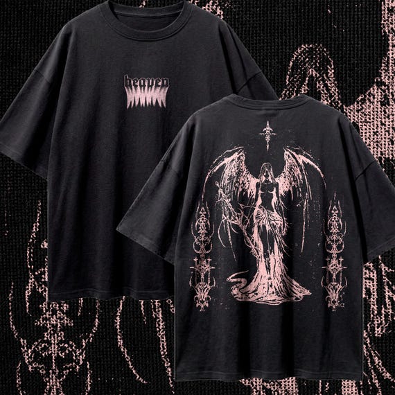 Oversize Goth Angel Graphic Tee - Unisex Alt Fashion Shirt, Y2K Grunge Aesthetic, Dark Fantasy Streetwear, High Quality Premium Cotton Gift