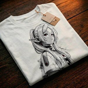 Frieren Portrait T-Shirt | Monochrome Anime Fantasy Tee