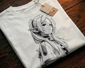 Frieren Portrait T-Shirt | Monochrome Anime Fantasy Tee