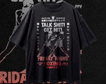 Talk Shit Get Hit Boxing Shirt, Oversized Vintage Graphic Tee, Japanese Streetwear Unisex T-Shirt, Premium Heavyweight Cotton Boxing Top