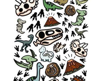 Dinosaur Temporary Tattoos for Kids | Fun Fossil, Footprint & Dino Party Favors | Earthy and Pastel